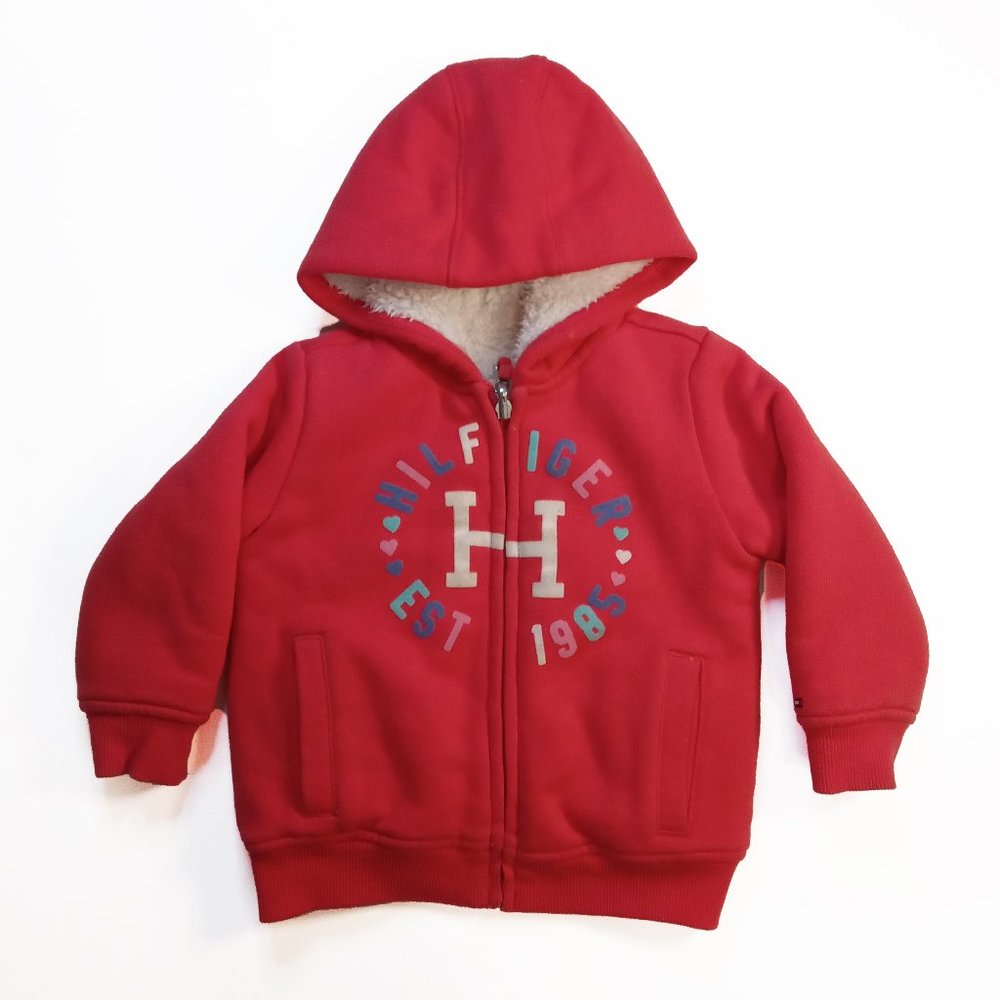 Tommy Hilfiger Red Hoodie Lined In Faux Fur Size US 18M